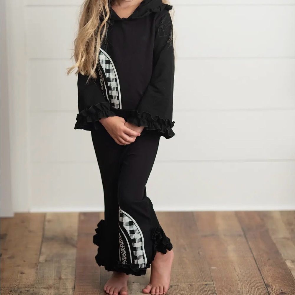 Black Ruffle Hoodie and Pants Set